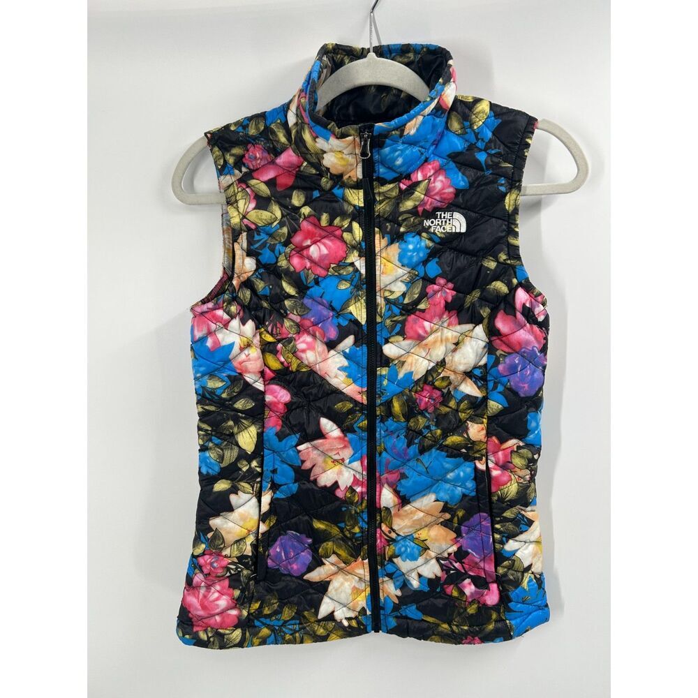 The North Face Vest Womens Large Multicolor Floral ThermoBall Quilted Black XS